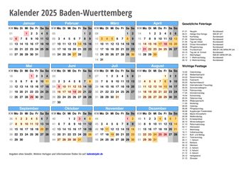 Kalender 2025 Baden-Württemberg