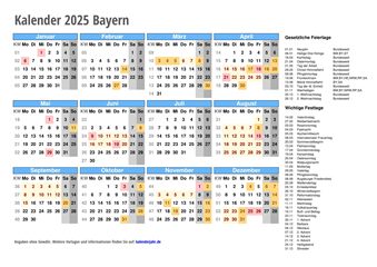 Kalender 2025 Bayern