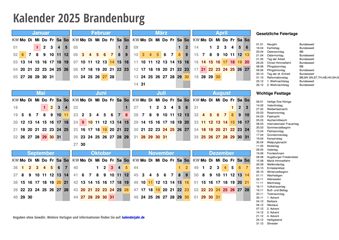 Kalender 2025 Brandenburg
