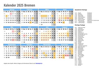 Kalender 2025 Bremen
