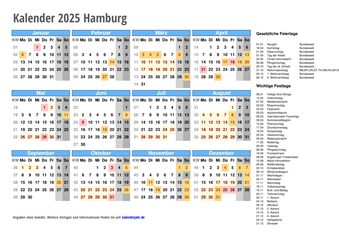 Kalender 2025 Hamburg