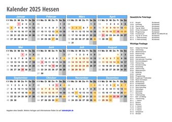 Kalender 2025 Hessen
