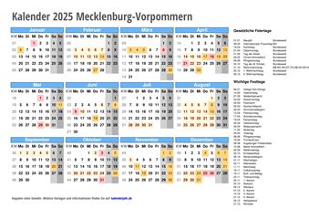 Kalender 2025 Mecklenburg-Vorpommern