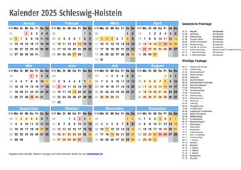 Kalender 2025 Schleswig-Holstein