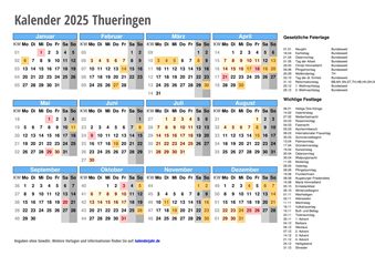 Kalender 2025 Thüringen