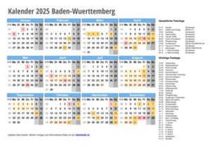 kalender 2025 Baden Wuerttemberg quer 340