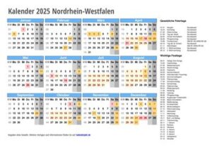kalender 2025 Nordrhein Westfalen quer 340